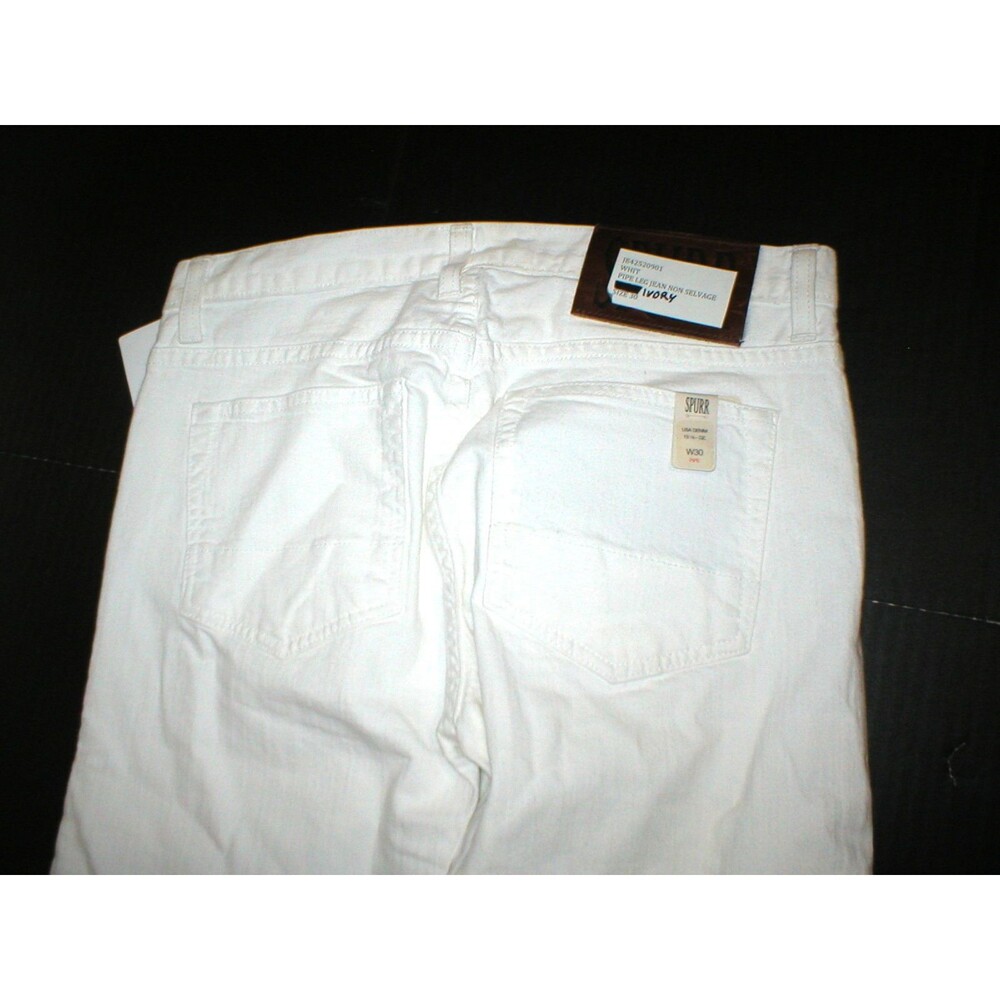New NWT 30 x 34 Mens Designer Spurr Pipe Jeans USA White Logo Belt Patch Slim
